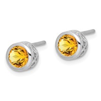 Sterling Silver Rhodium-plated Polished Citrine Round Post Earrings view 2