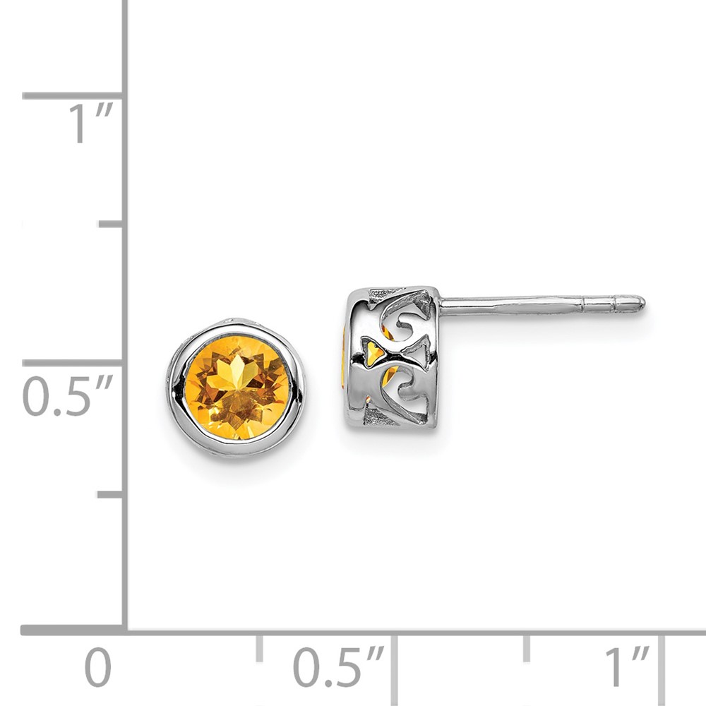 Sterling Silver Rhodium-plated Polished Citrine Round Post Earrings (QE12625CI)