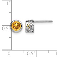 Sterling Silver Rhodium-plated Polished Citrine Round Post Earrings view 4