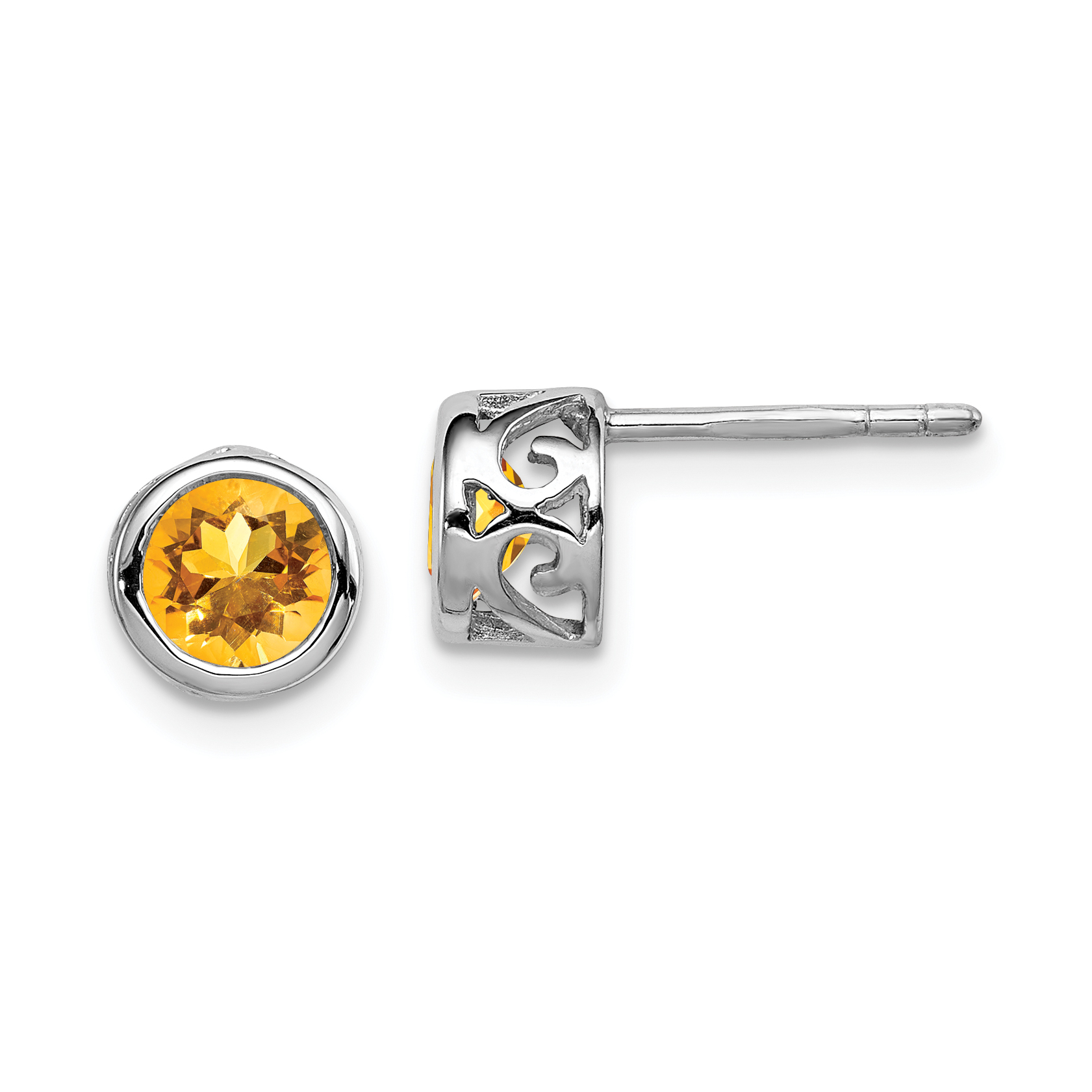 Sterling Silver Rhodium-plated Polished Citrine Round Post Earrings (QE12625CI)