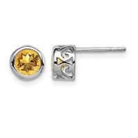 Sterling Silver Rhodium-plated Polished Citrine Round Post Earrings view 1