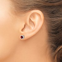 Sterling Silver Rhodium-plated Polished Garnet Round Post Earrings view 3