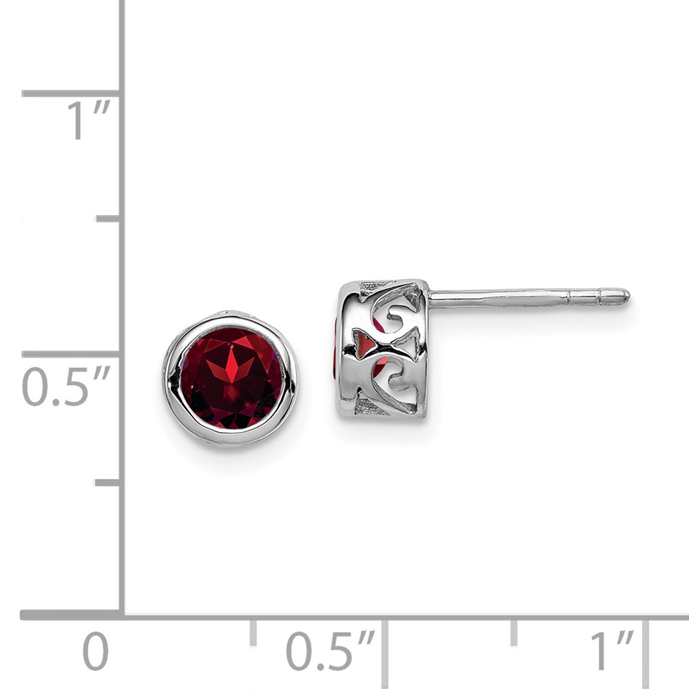 Sterling Silver Rhodium-plated Polished Garnet Round Post Earrings (QE12625GA)