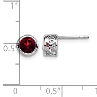 Sterling Silver Rhodium-plated Polished Garnet Round Post Earrings view 4