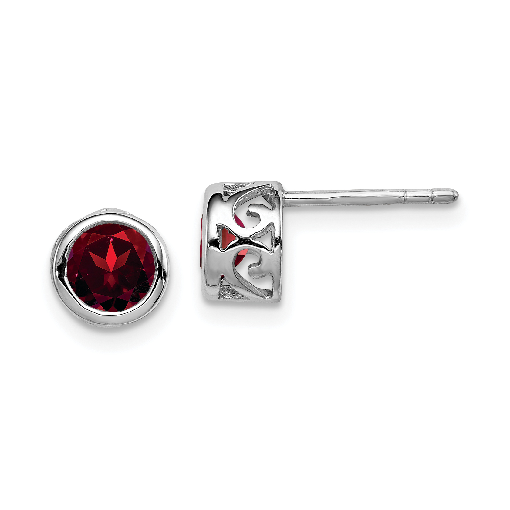 Sterling Silver Rhodium-plated Polished Garnet Round Post Earrings (QE12625GA)