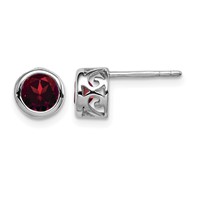 Sterling Silver Rhodium-plated Polished Garnet Round Post Earrings view 1