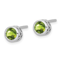 Sterling Silver Rhodium-plated Polished Peridot Round Post Earrings view 2