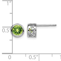 Sterling Silver Rhodium-plated Polished Peridot Round Post Earrings view 4