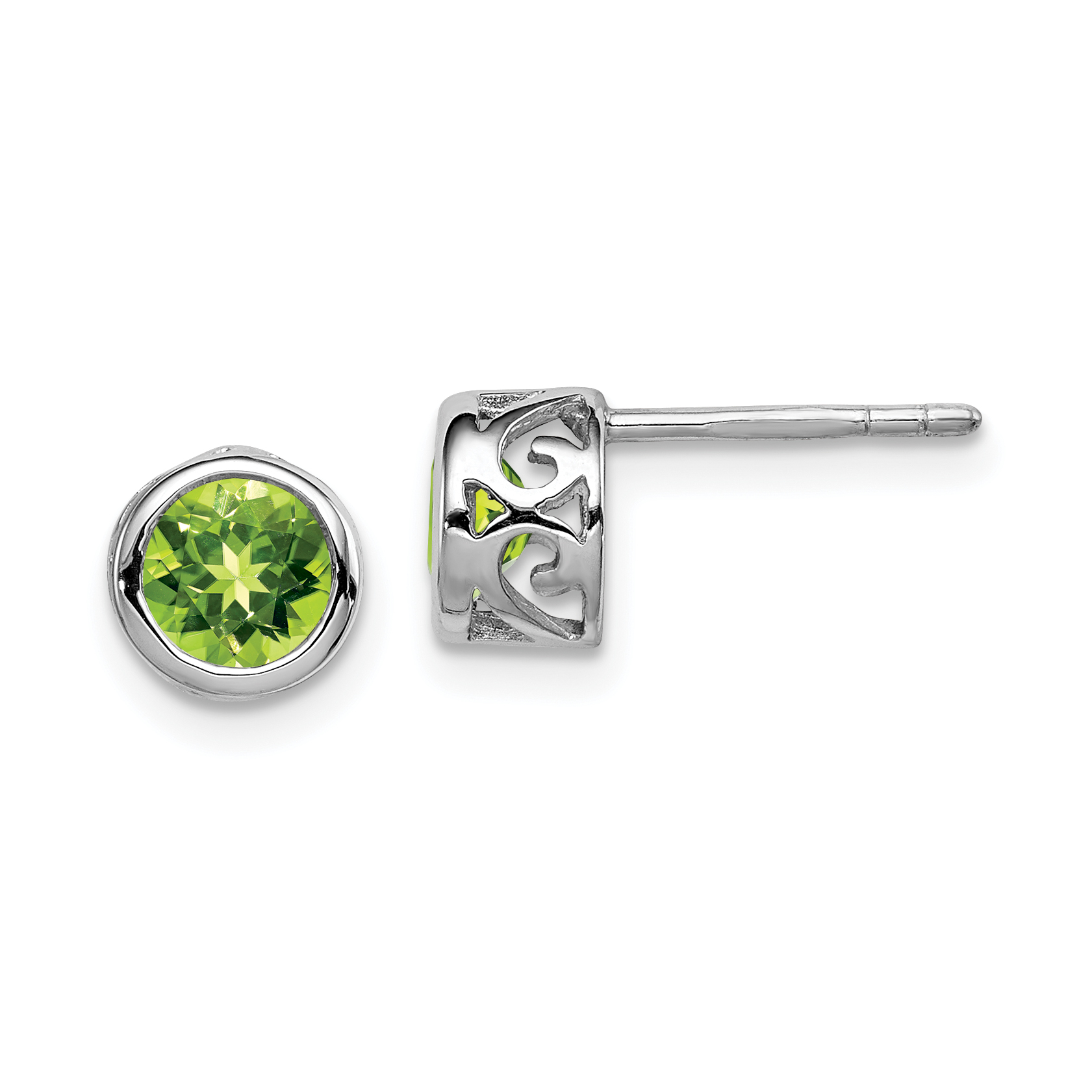 Sterling Silver Rhodium-plated Polished Peridot Round Post Earrings (QE12625PE)