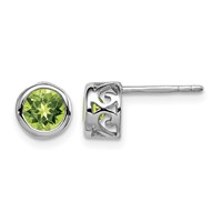 Sterling Silver Rhodium-plated Polished Peridot Round Post Earrings view 1