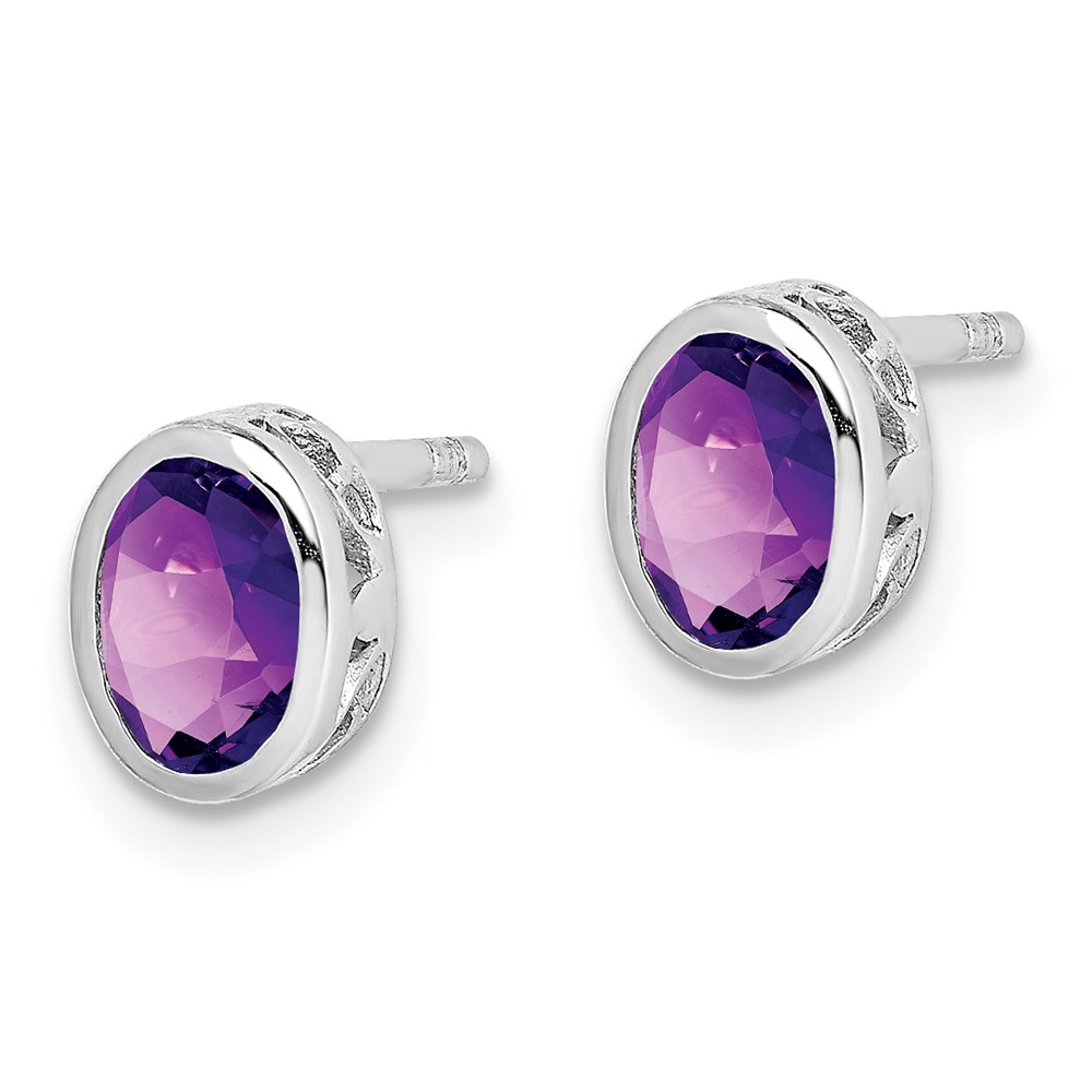 Sterling Silver Rhodium-plated Polished Amethyst Oval Post Earrings (QE12626AM)