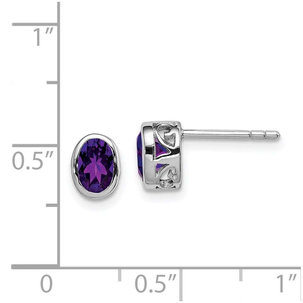 Sterling Silver Rhodium-plated Polished Amethyst Oval Post Earrings (QE12626AM)