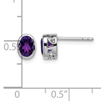 Sterling Silver Rhodium-plated Polished Amethyst Oval Post Earrings view 4