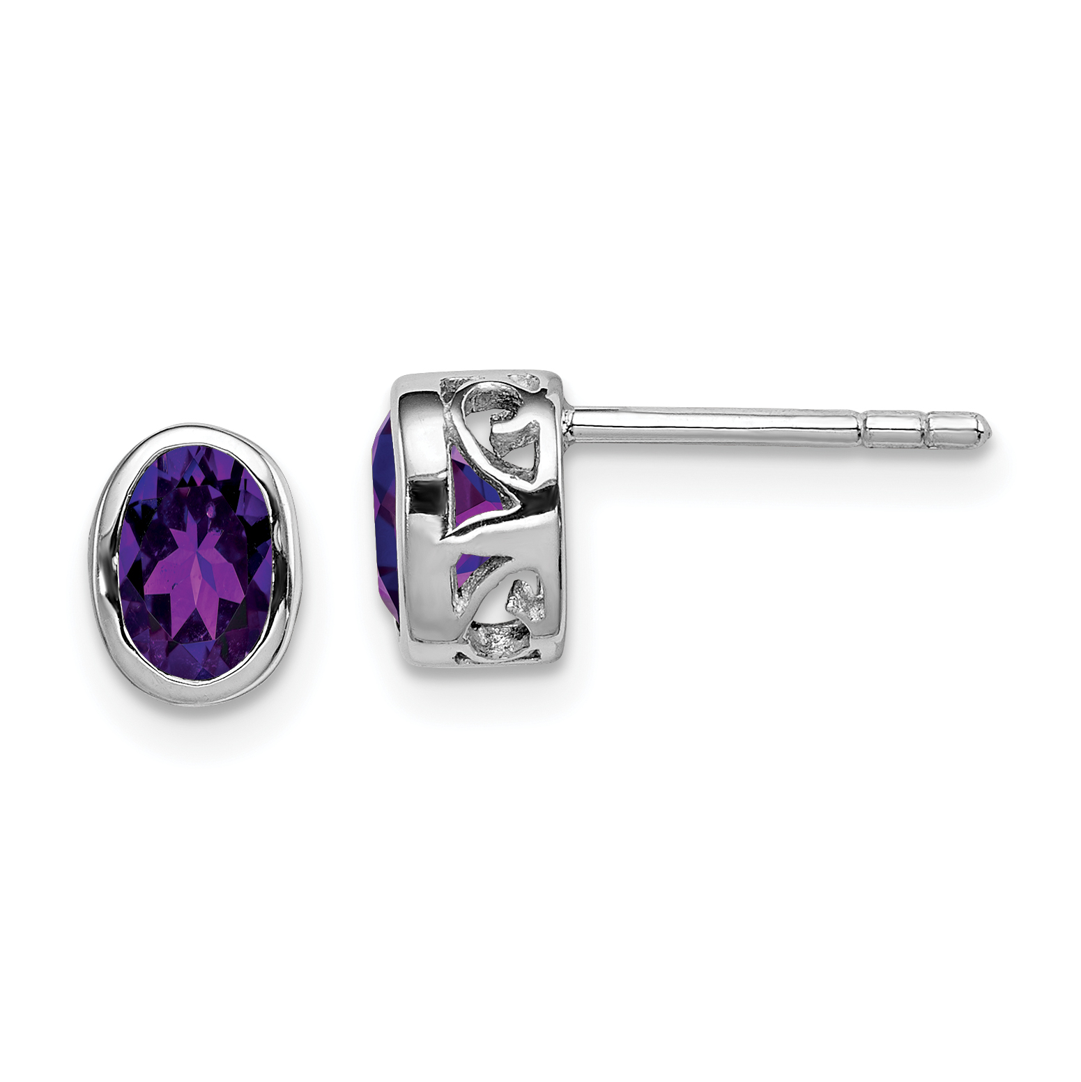 Sterling Silver Rhodium-plated Polished Amethyst Oval Post Earrings (QE12626AM)