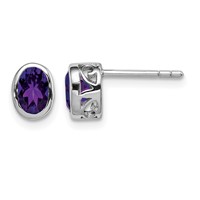 Sterling Silver Rhodium-plated Polished Amethyst Oval Post Earrings view 1