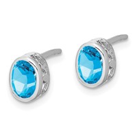 Sterling Silver Rhodium-plated Polished Blue Topaz Oval Post Earrings view 2