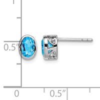 Sterling Silver Rhodium-plated Polished Blue Topaz Oval Post Earrings view 4