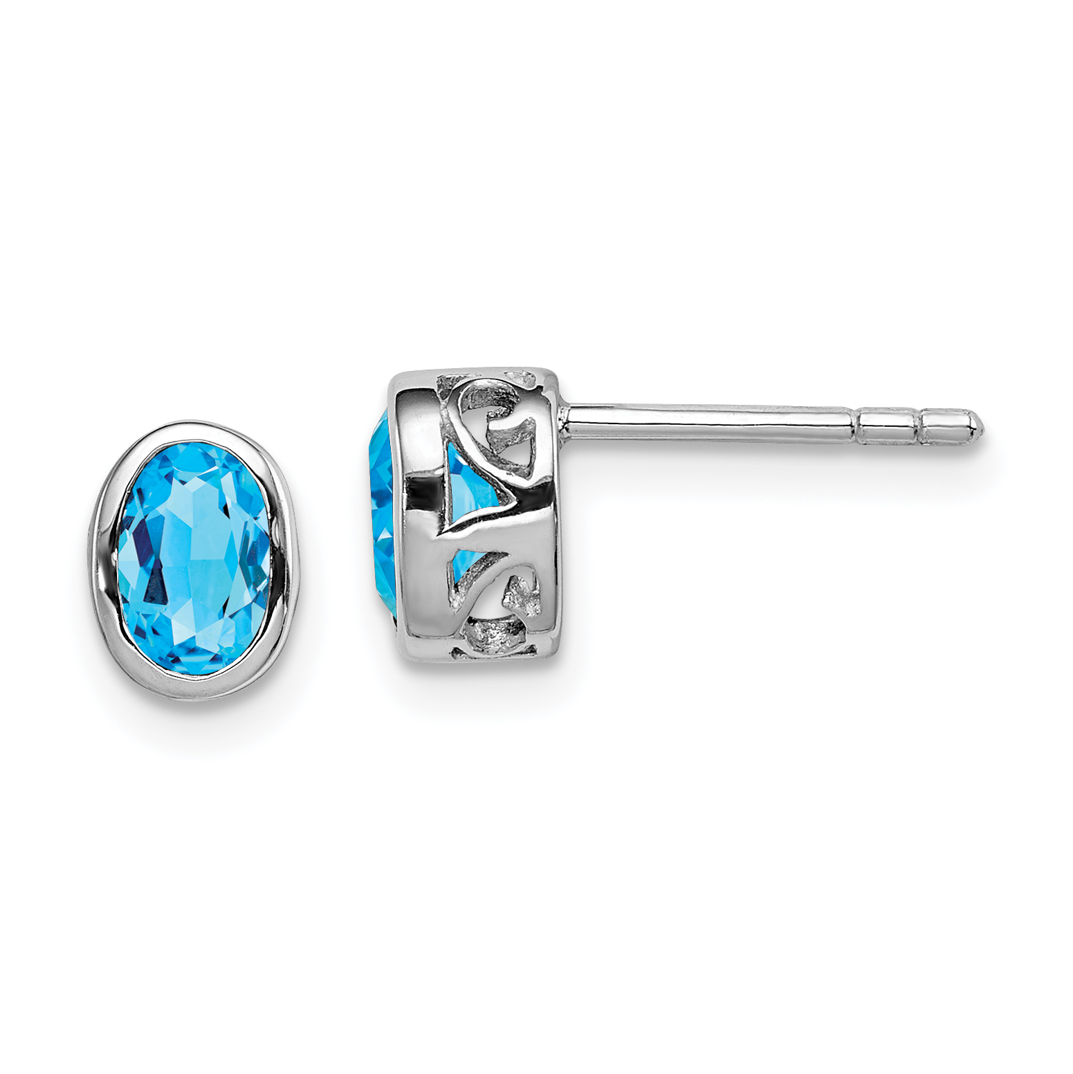 Sterling Silver Rhodium-plated Polished Blue Topaz Oval Post Earrings (QE12626BT)