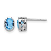 Sterling Silver Rhodium-plated Polished Blue Topaz Oval Post Earrings view 1