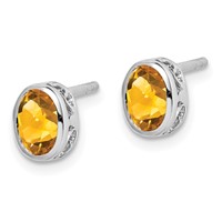 Sterling Silver Rhodium-plated Polished Citrine Oval Post Earrings view 2