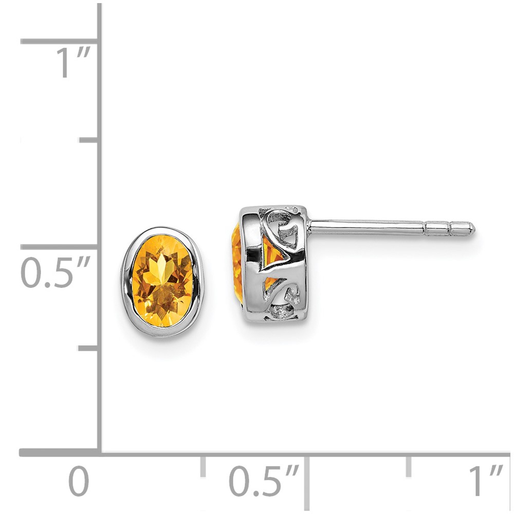 Sterling Silver Rhodium-plated Polished Citrine Oval Post Earrings (QE12626CI)