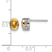 Sterling Silver Rhodium-plated Polished Citrine Oval Post Earrings view 4
