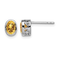 Sterling Silver Rhodium-plated Polished Citrine Oval Post Earrings view 1