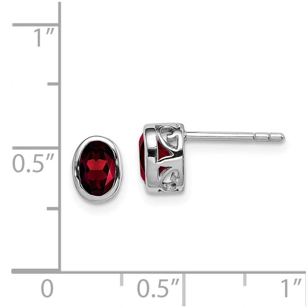 Sterling Silver Rhodium-plated Polished Garnet Oval Post Earrings (QE12626GA)