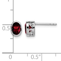 Sterling Silver Rhodium-plated Polished Garnet Oval Post Earrings view 4