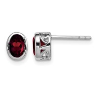 Sterling Silver Rhodium-plated Polished Garnet Oval Post Earrings view 1