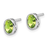 Sterling Silver Rhodium-plated Polished Peridot Oval Post Earrings view 2