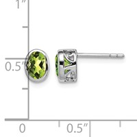 Sterling Silver Rhodium-plated Polished Peridot Oval Post Earrings view 4