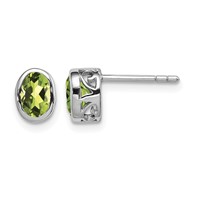 Sterling Silver Rhodium-plated Polished Peridot Oval Post Earrings view 1