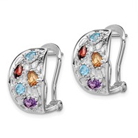 SS Rhodium-plated Amethyst Blue Topaz Garnet Citrine Omega Back Earrings view 2