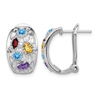 SS Rhodium-plated Amethyst Blue Topaz Garnet Citrine Omega Back Earrings view 1