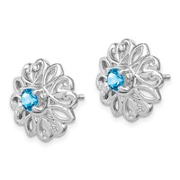 Sterling Silver Rhodium-plated Blue Topaz Studs with Earring Jackets view 2