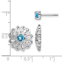 Sterling Silver Rhodium-plated Blue Topaz Studs with Earring Jackets view 4