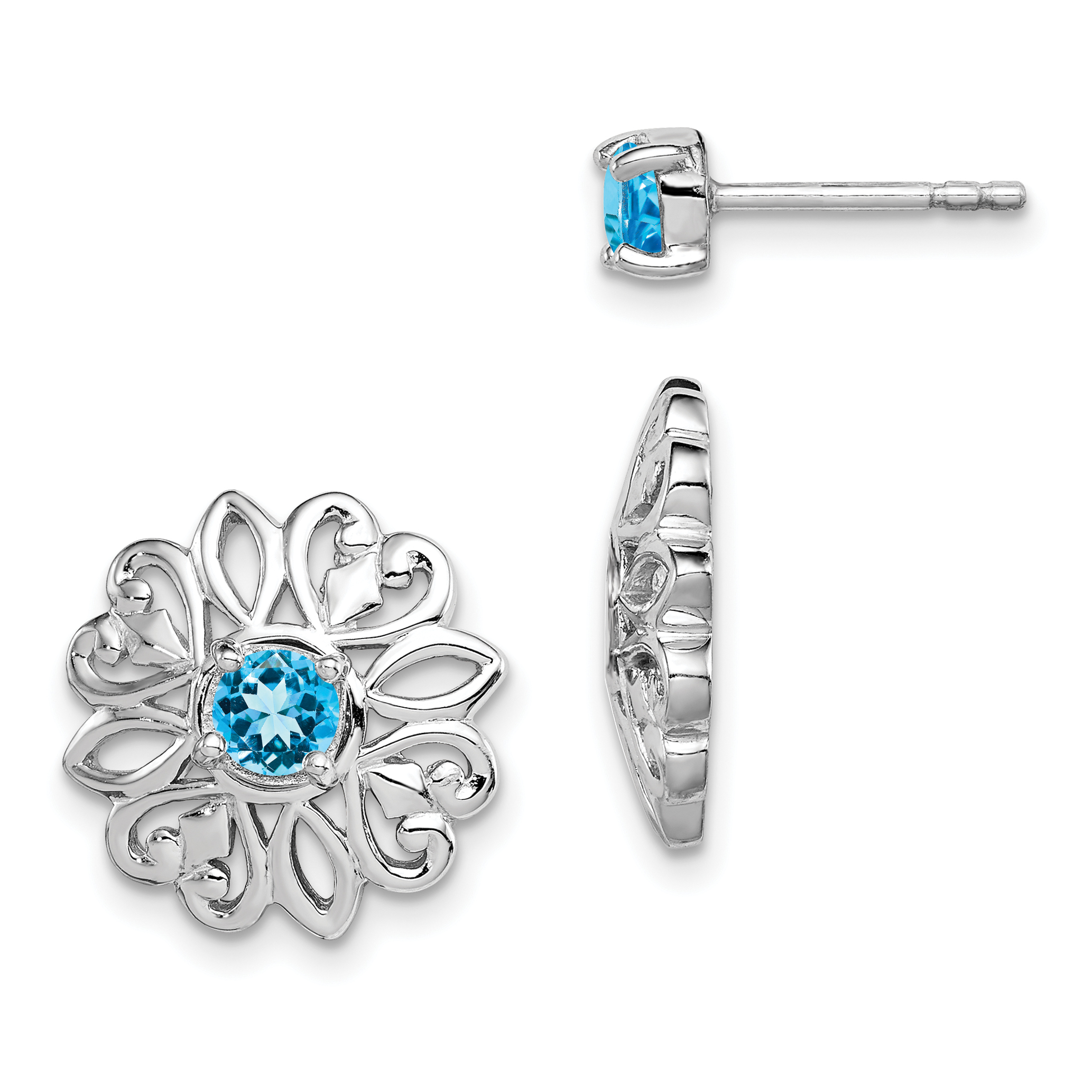 Sterling Silver Rhodium-plated Blue Topaz Studs with Earring Jackets (QE12636BT)