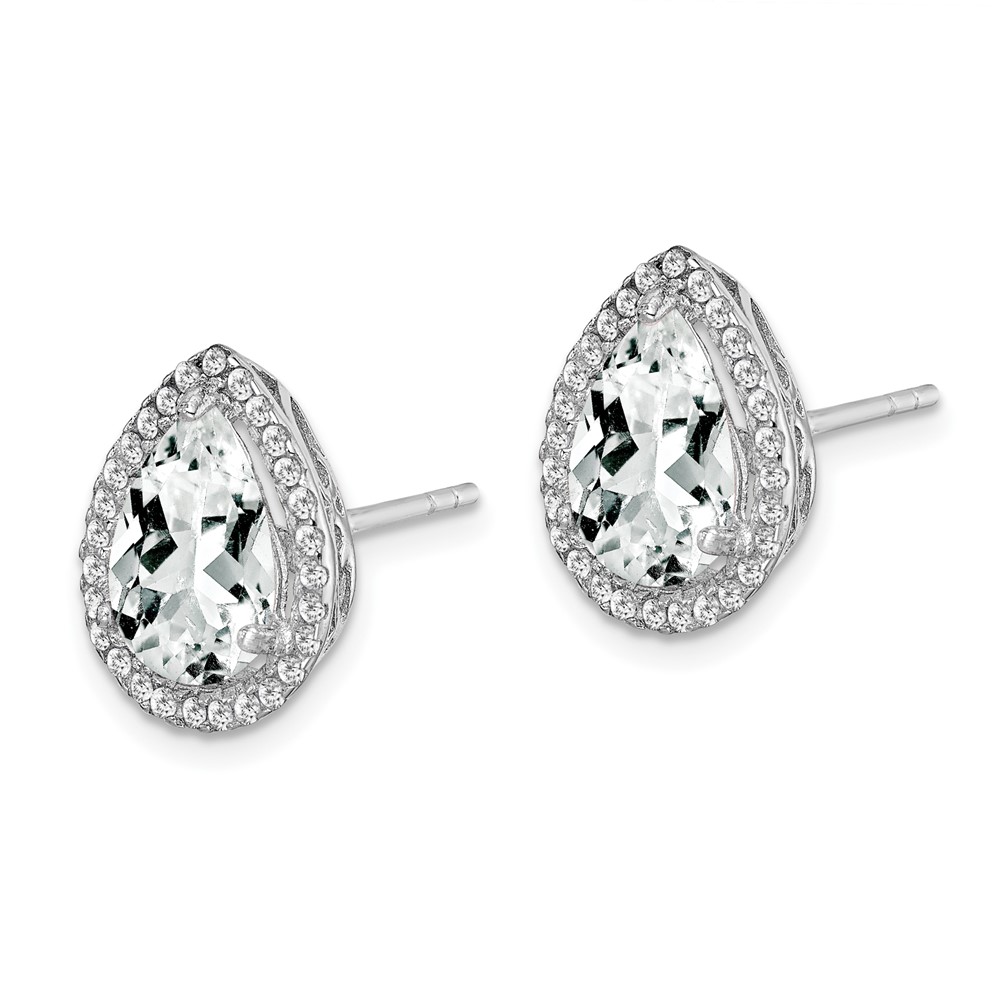 Sterling Silver Rhodium Created White Topaz & CZ Post Earrings (QE12637APR)
