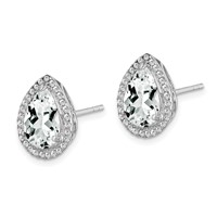 Sterling Silver Rhodium Created White Topaz & CZ Post Earrings view 2