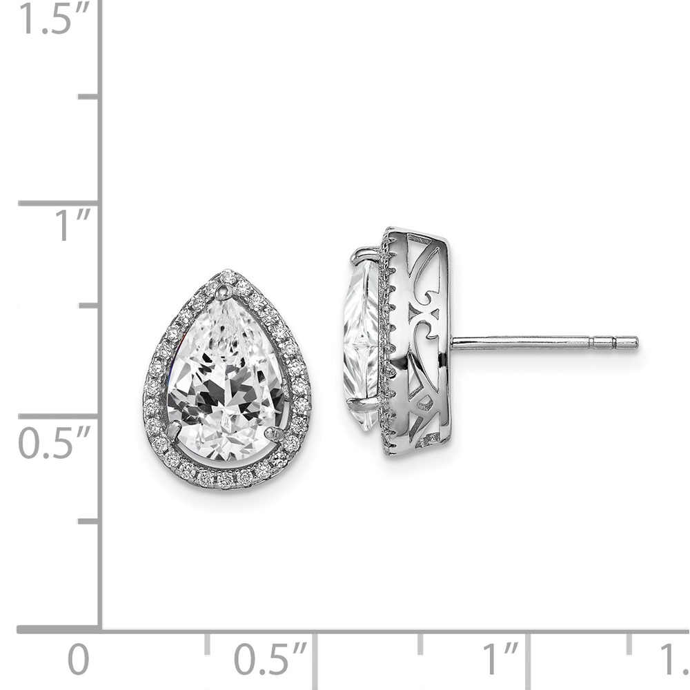 Sterling Silver Rhodium Created White Topaz & CZ Post Earrings (QE12637APR)