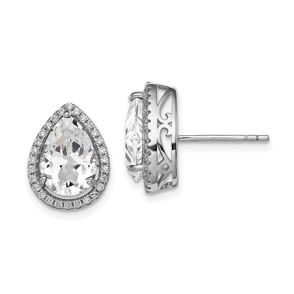 Sterling Silver Rhodium Created White Topaz & CZ Post Earrings (QE12637APR)