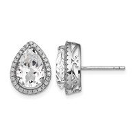 Sterling Silver Rhodium Created White Topaz & CZ Post Earrings view 1