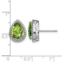 Sterling Silver Rhodium Polished Simulated Peridot & CZ Post Earrings view 4