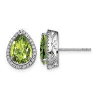 Sterling Silver Rhodium Polished Simulated Peridot & CZ Post Earrings view 1