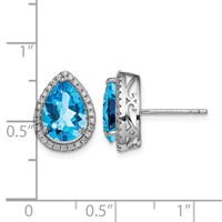 Sterling Silver Rhodium Polished Blue Topaz & CZ Post Earrings view 4