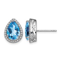Sterling Silver Rhodium Polished Blue Topaz & CZ Post Earrings view 1
