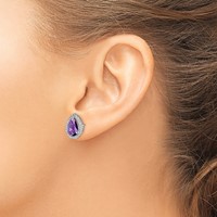 Sterling Silver Rhodium Polished Amethyst & CZ Post Earrings view 3