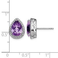 Sterling Silver Rhodium Polished Amethyst & CZ Post Earrings view 4