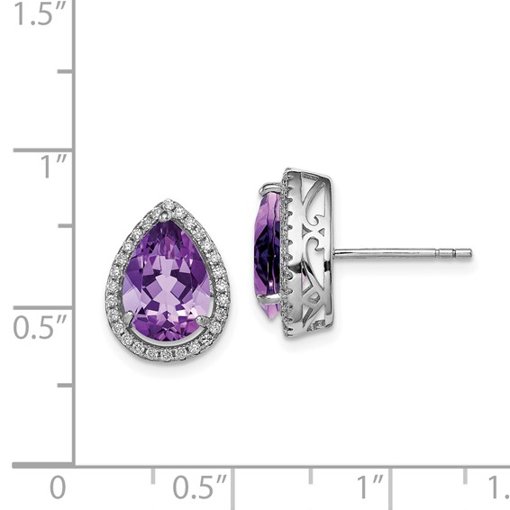 Sterling Silver Rhodium Birthstone & CZ Post Earrings